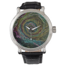 Abstract Spiraal Zwart Lederen Horloge