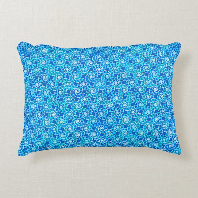 Abstract spiraalpatroon - blauw, turquoise & wit decoratief kussen (Voorkant)
