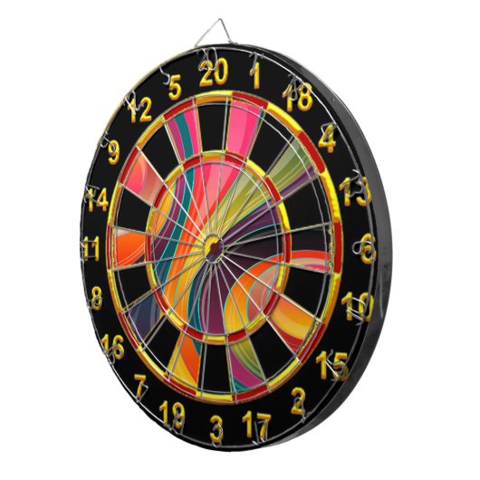 Abstract spiraalvormig regenboogkleurig ontwerp dartbord (Voorkant Rechts)