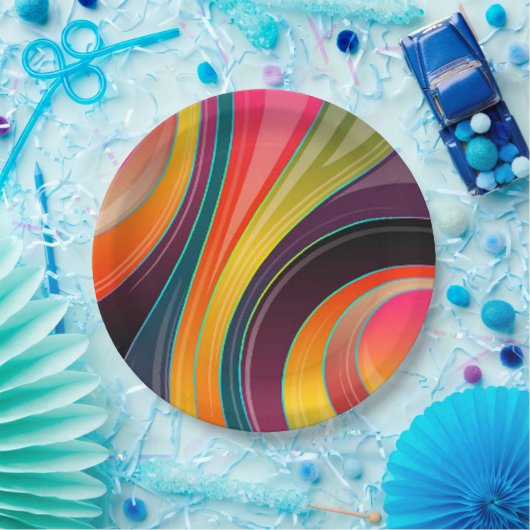 Abstract spiraalvormig regenboogkleurig ontwerp papieren bordje (Feest)