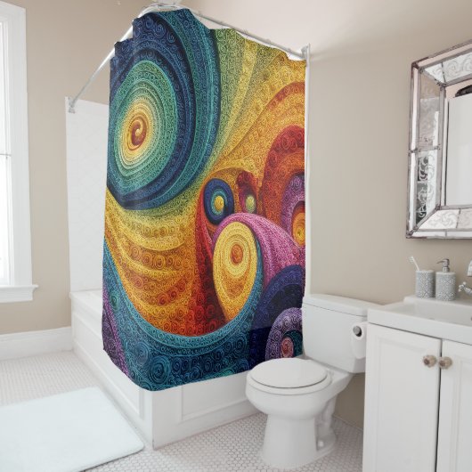 Abstract Spiral Pattern Colorful 3D Swirl Texture Douchegordijn (In situ)