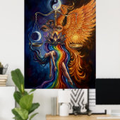 Abstract Spiritual Art Poster “Phoenix & Lotus Reb (Thuiskantoor)