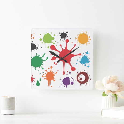 Abstract Splatter Clock Vierkante Klok (Huis)