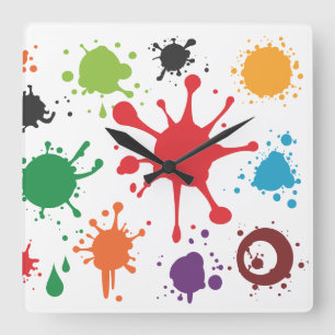 Abstract Splatter Clock Vierkante Klok
