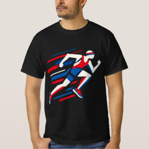 Abstract Sprinters Rood Wit Blauw Geometrische Rac T-shirt