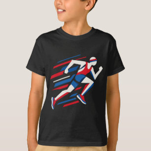 Abstract Sprinters Rood Wit Blauw Geometrische Rac T-shirt