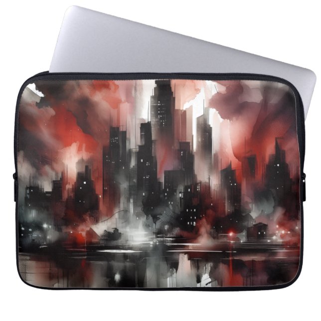 Abstract Stadslandschap Canvas Kunstprint Laptop Sleeve (Voorkant)