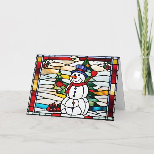 Abstract Stained Glass Christmas Snowman  Feestdagen Kaart (Voorkant)