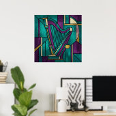 Abstract Stained Glass Harp Poster Teal and Purple (Thuiskantoor)