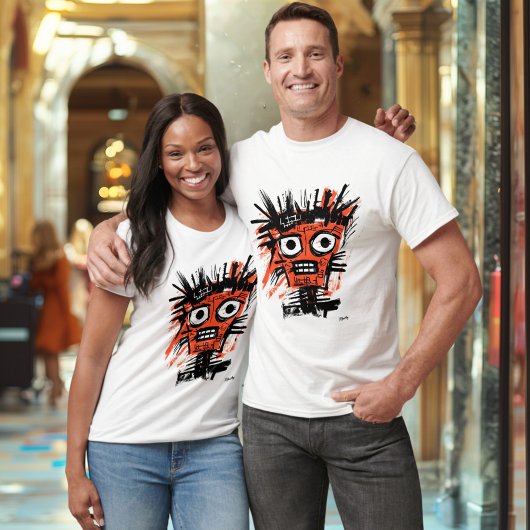 Abstract stammengezicht - Vet Sinaasappel en zwart T-shirt