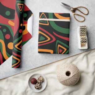 Abstract Stamvormenpatroon in Rood, Goud, Groen Cadeaupapier
