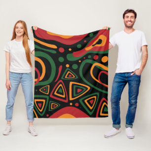 Abstract Stamvormenpatroon in Rood, Goud, Groen Fleece Deken