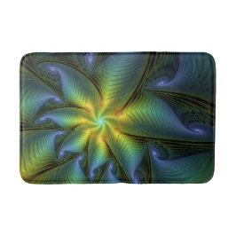 Abstract Star, Shiny Blue Green Golden Fractal Art Badmat