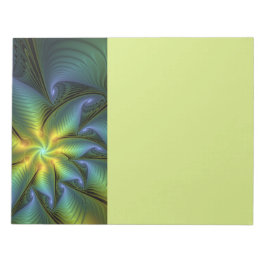 Abstract Star, Shiny Blue Green Golden Fractal Art Notitieblok