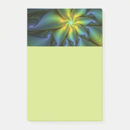Abstract Star, Shiny Blue Green Golden Fractal Art Post-it® Notes
