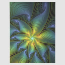Abstract Star, Shiny Blue Green Golden Fractal Art Tissuepapier