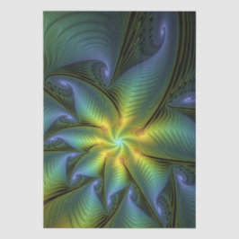 Abstract Star, Shiny Blue Green Golden Fractal Art Tissuepapier
