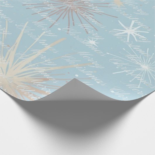 Abstract Starburst Patroon Blauw Vrolijk Kerstfees Cadeaupapier (Hoek)
