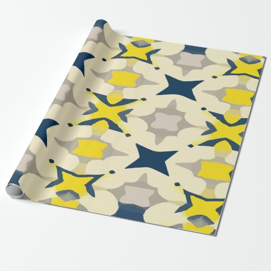 Abstract Starburst Pattern in Yellow and Blue Cadeaupapier (Uitgerold)