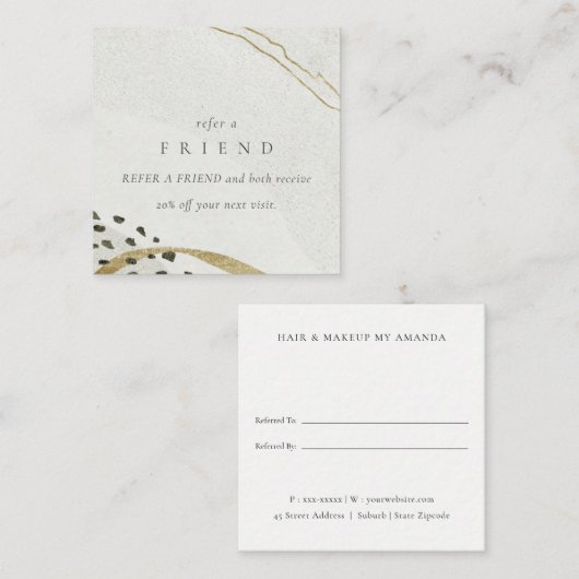 Abstract steengrijs ivoor goud - Verwijs een vrien Vierkante Visitekaartje (Voorkant / Achterkant)