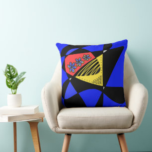 Abstract Sterren en Strepen Rood Geel Blauw Zwart Kussen