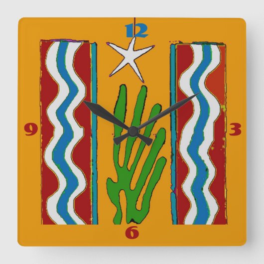 Abstract sterrenklokgezicht vierkante klok (Voorkant)