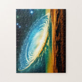 Abstract sterrenstelsel boven woestijnplaneet in d legpuzzel (Verticaal)