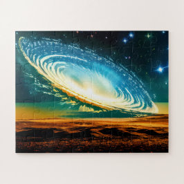 Abstract sterrenstelsel boven woestijnplaneet in k legpuzzel