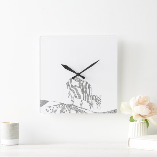 Abstract stick figure custom mug giraffe vierkante klok (Huis)