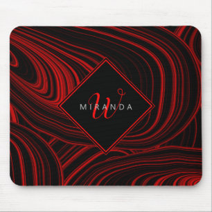Abstract stijlvol zwart rood monogrammen muismat