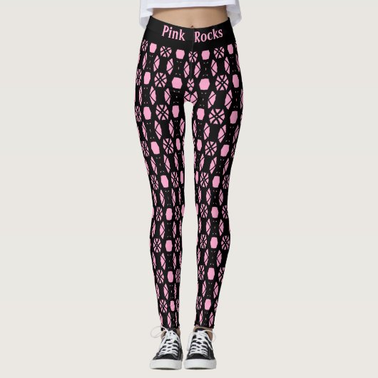 Abstract stijlvol zwart-roze patroon leggings (Voorkant)