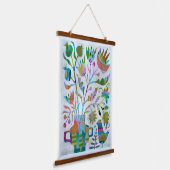 Abstract stilleven met vogels hangend wandkleed (Gebogen)
