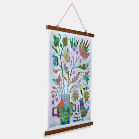 Abstract stilleven met vogels hangend wandkleed (Gebogen)