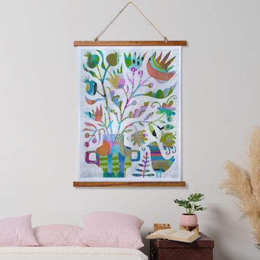 Abstract stilleven met vogels hangend wandkleed (Slaapkamer)