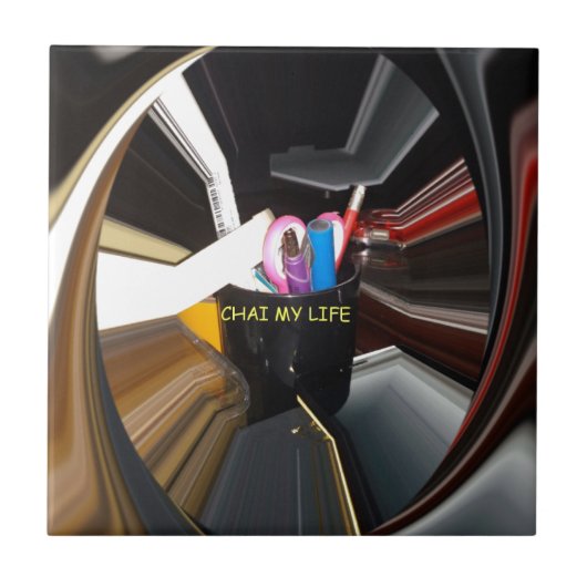 Abstract Stilleven Thee Mok Kantoor Briefpapier Ku Tegeltje (Voorkant)