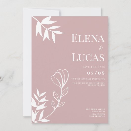 Abstract stoffig roos wit schets bloemenbruiloft kaart (Voorkant)