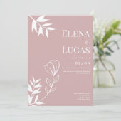 Abstract stoffig roos wit schets bloemenbruiloft kaart (Staand voorkant)