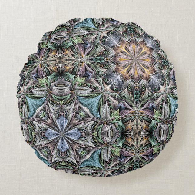 Abstract Stoffig Succulent Garden Rosette Pattern Rond Kussen (Voorkant)