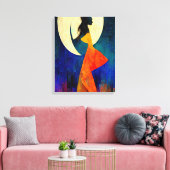 Abstract strand-meisje met volle maan canvas afdruk (Insitu (Woonkamer))