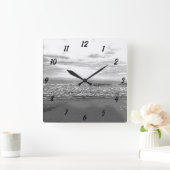 Abstract strand oceaan zee zwart wit eenvoudig lan vierkante klok (Huis)