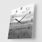 Abstract strand oceaan zee zwart wit eenvoudig lan vierkante klok (Hoek)