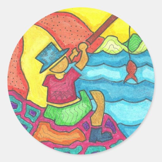 Abstract strand ronde sticker (Voorkant)
