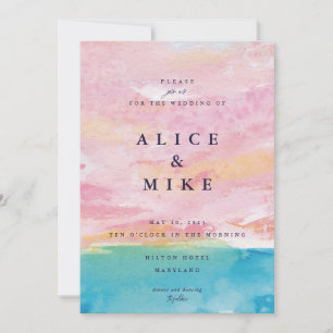 Abstract strand Roze & Blauwe Aquarel Achtergrond  Kaart