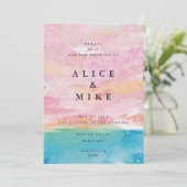 Abstract strand Roze & Blauwe Waterverf Achtergron Kaart (Staand voorkant)