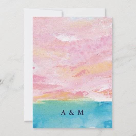 Abstract strand Roze & Blauwe Waterverf Achtergron Kaart (Achterkant)