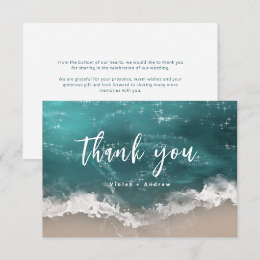 Abstract strand van mousserende oceaan bedankkaart (Voorkant / Achterkant)