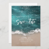 Abstract strand van mousserende oceaan save the date (Voorkant / Achterkant)