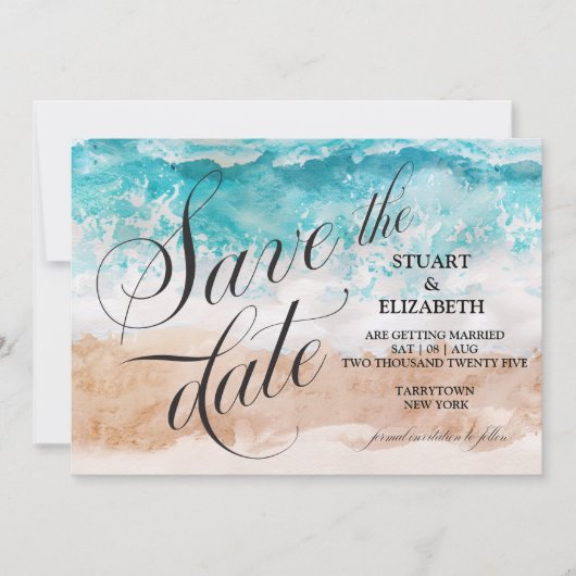 Abstract strand Waterverf kalligrafie bruiloft Save The Date (Voorkant)