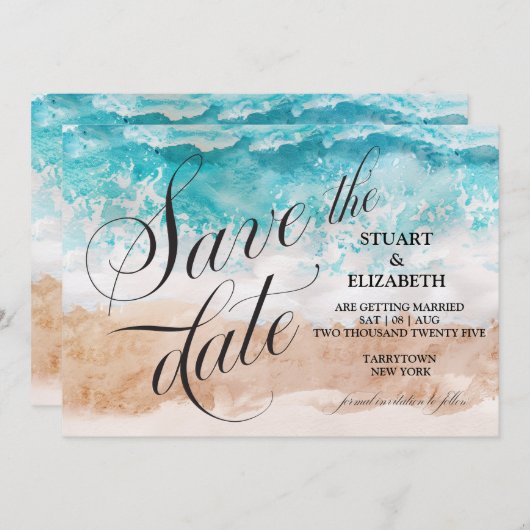 Abstract strand Waterverf kalligrafie bruiloft Save The Date (Voorkant / Achterkant)