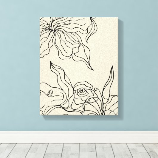 Abstract stromende bloemlijn tekening muurkunst canvas afdruk (Insitu (Houten vloer))